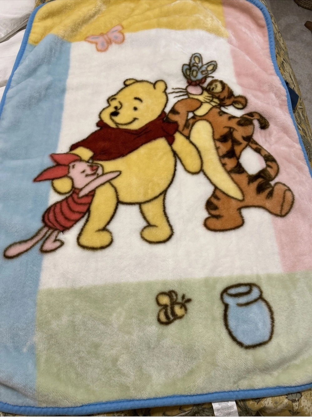Vintage Winnie The Pooh Piglet Tigger Blanket Plush Baby Blanket 30x45